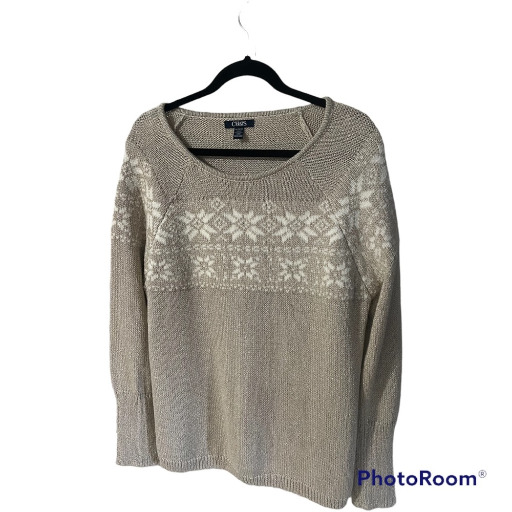 A wonderful sweater with metallic thread throughout.  Made by Chaps in a XL
